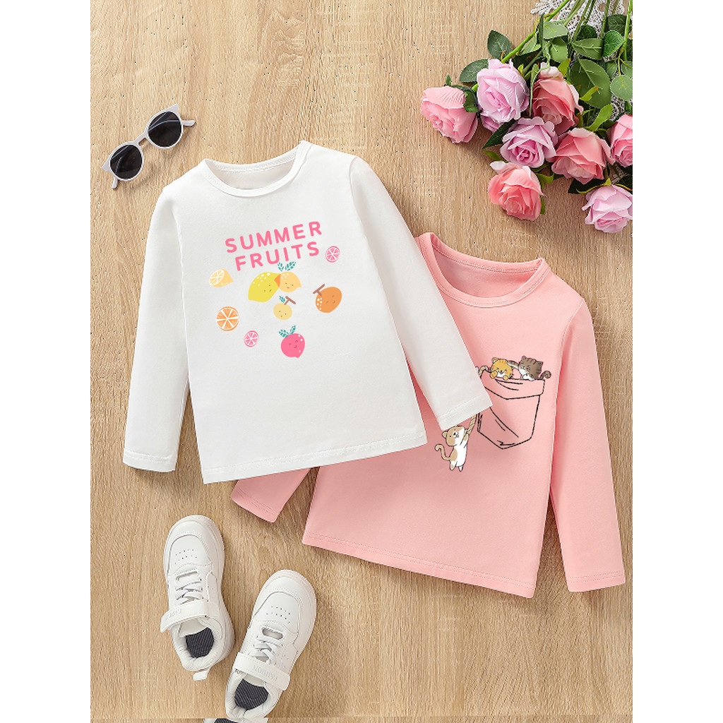 Meninas camisa de fundo primavera outono novo estilo puro algodão crianças camiseta de manga comprida meninas moda camis