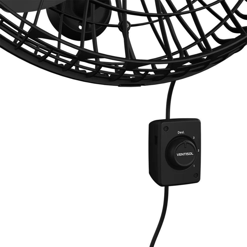 Ventilador de Parede Ventisol 200W 60cm 3 Pás Preto Bipartido Bivolt — imagem 2 de 2