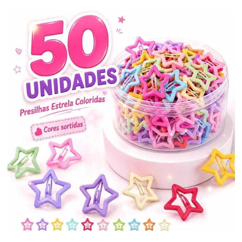 Kit Presilhas Estrelinhas Colorida Tic Tac Para Cabelo Festa