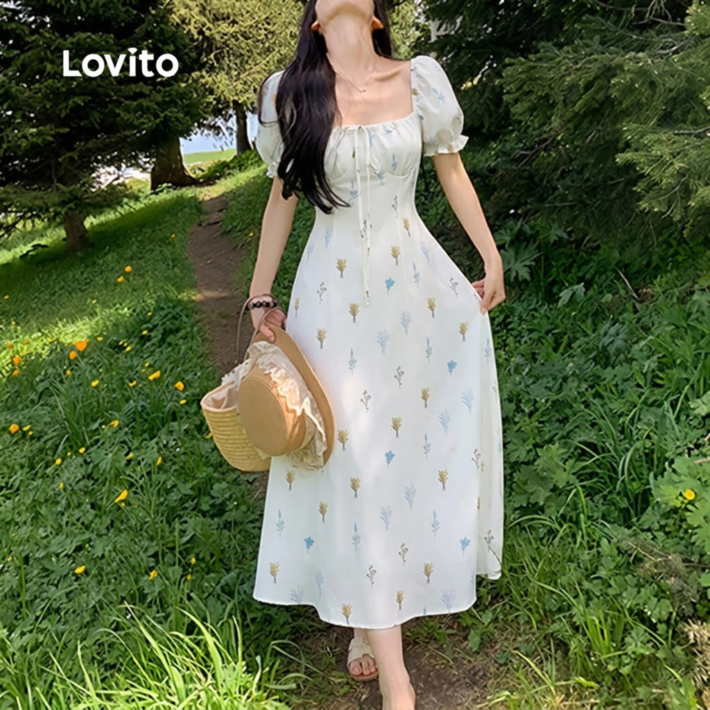 Lovito Longo Padrão de Vestido Casual Flores Estrutura Linha Primavera/verão Vestido para Mulheres LK4AD212 · foto 2