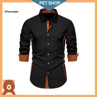 Men Solid Color Shirt Casual Men's Fall Long Sleeve Slim Fit Turn-down Collar Button Formal Business Mid-length Top Perf