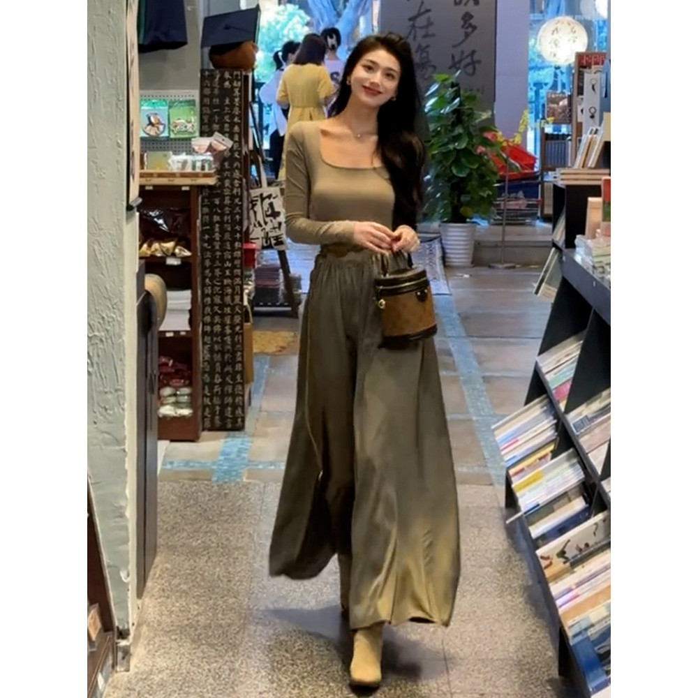 Manga longa pescoço quadrado vestido feminino outono 2026 novo estilo estilo francês elegante cintura estreita mais magr