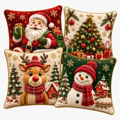 Capa de Almofadas 1 e 4 Decorativas 45x45 Estampas Natalinas estampa premium 2026 NOEL RENA ARVORE E BONECO FUNDO VERDE
