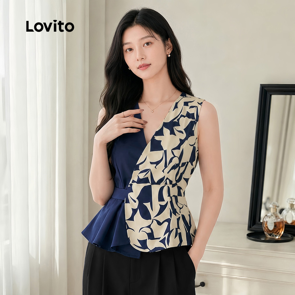 Lovito Elegante Blusa Com Costura Em Cores Contrastantes Blusa Feminina Primavera/Verão Floral BLB199P2D436 · foto 2