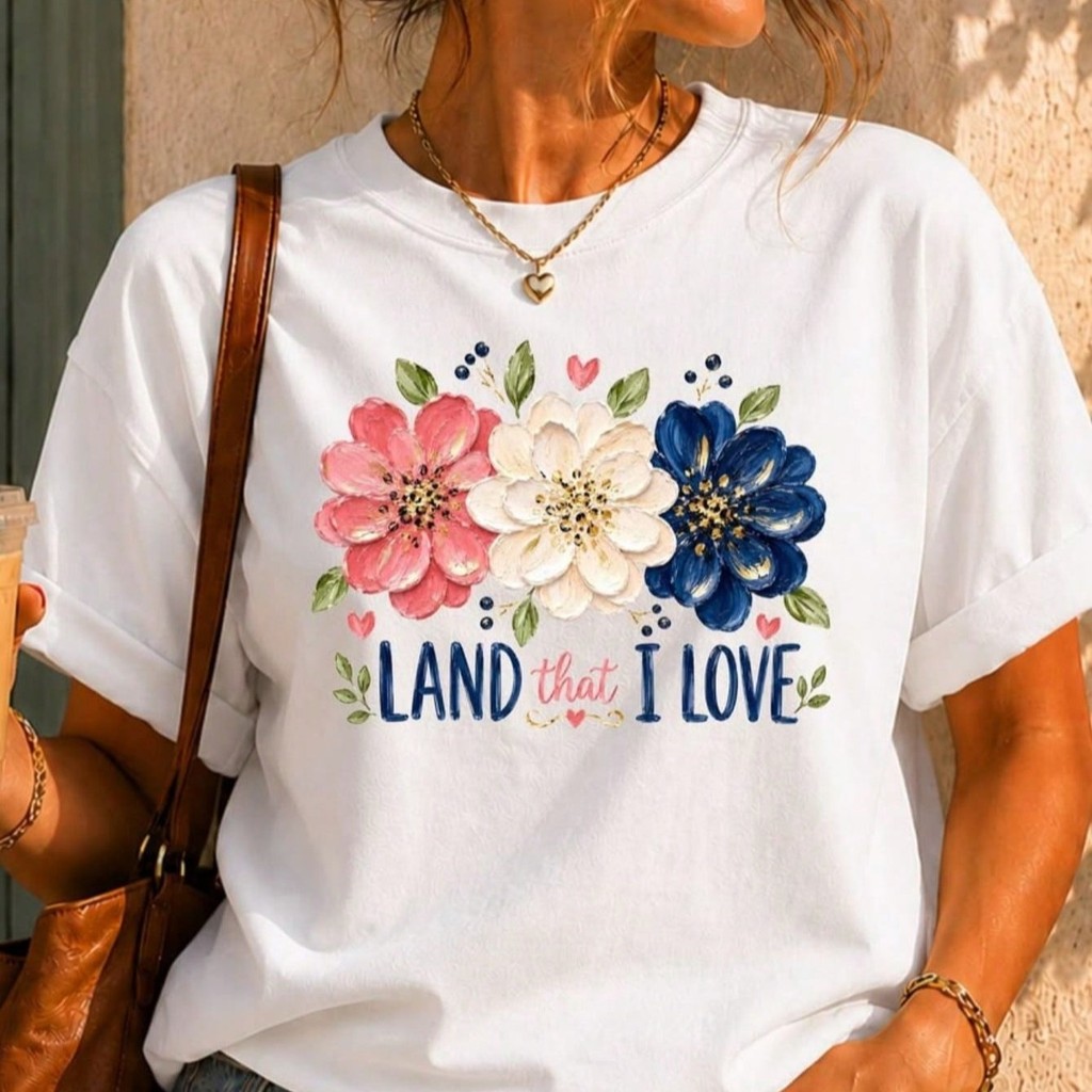 Camiseta Feminina Estampada 100% Algodão Gola Redonda Tecido Leve Macio Confortável Look Moderno Modelo: Land That Love