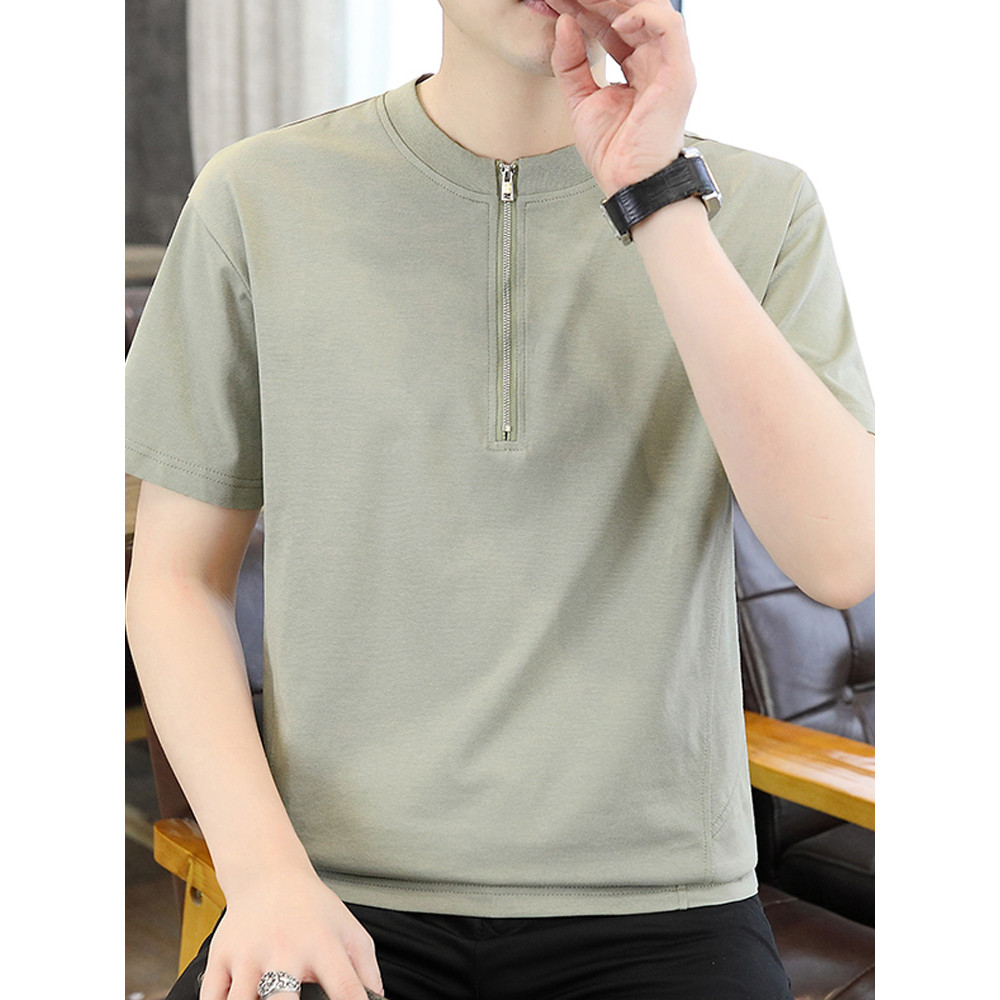 Camiseta masculina de manga curta verão 2026 novo estilo na moda gola alta meio zíper camisa polo estilo fino