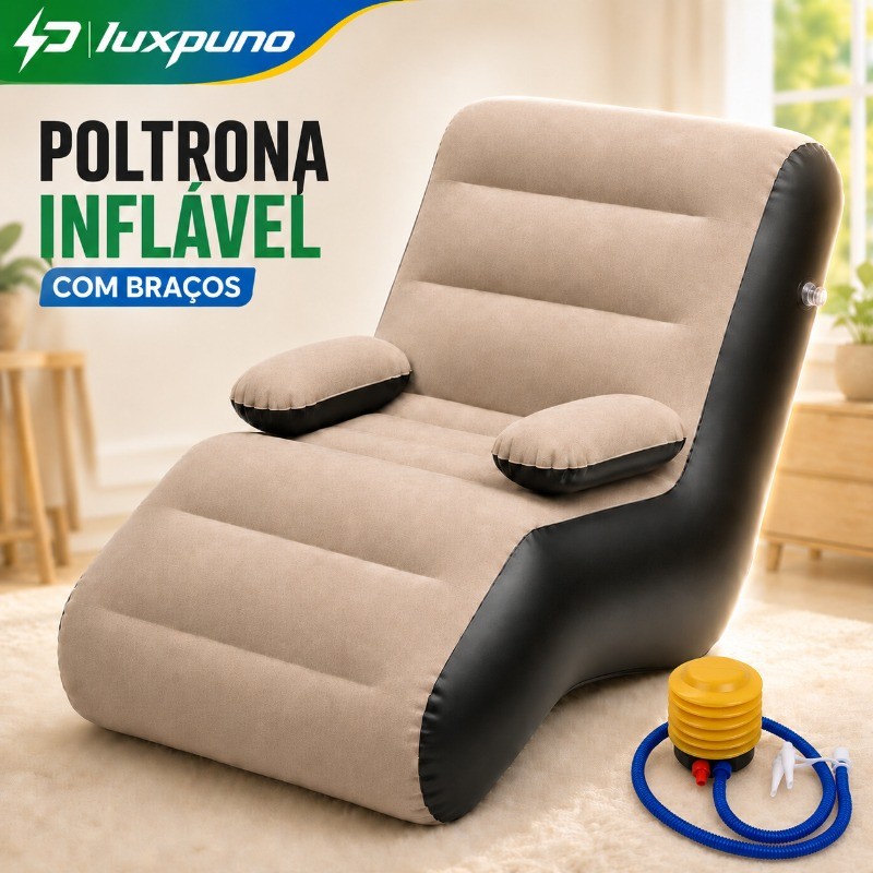 Sofá Inflável Dobrável Impermeável Camping Puff Confortável Grande com Braço  para Aventuras ao Ar Livre