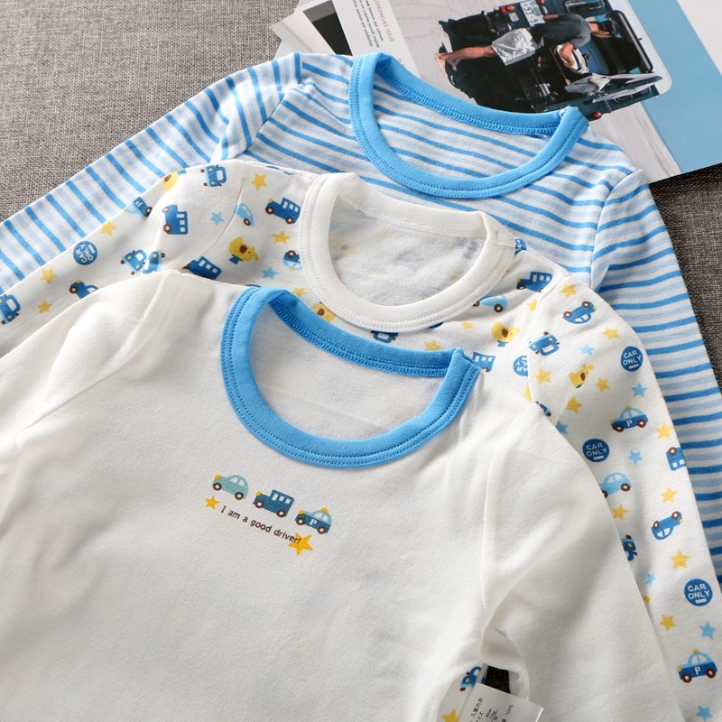 Outono crianças camisetas meninos bebê médio pequenas crianças puro algodão topos em torno do pescoço camisetas finas li