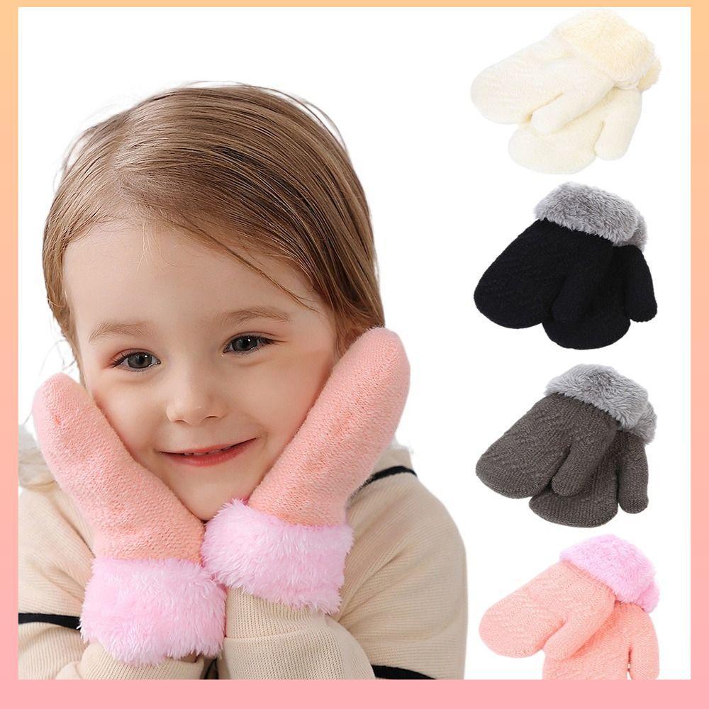Luvas De Tricô , Além De Infantis Grossas De Veludo , Bebê De Desenho Animado De Inverno