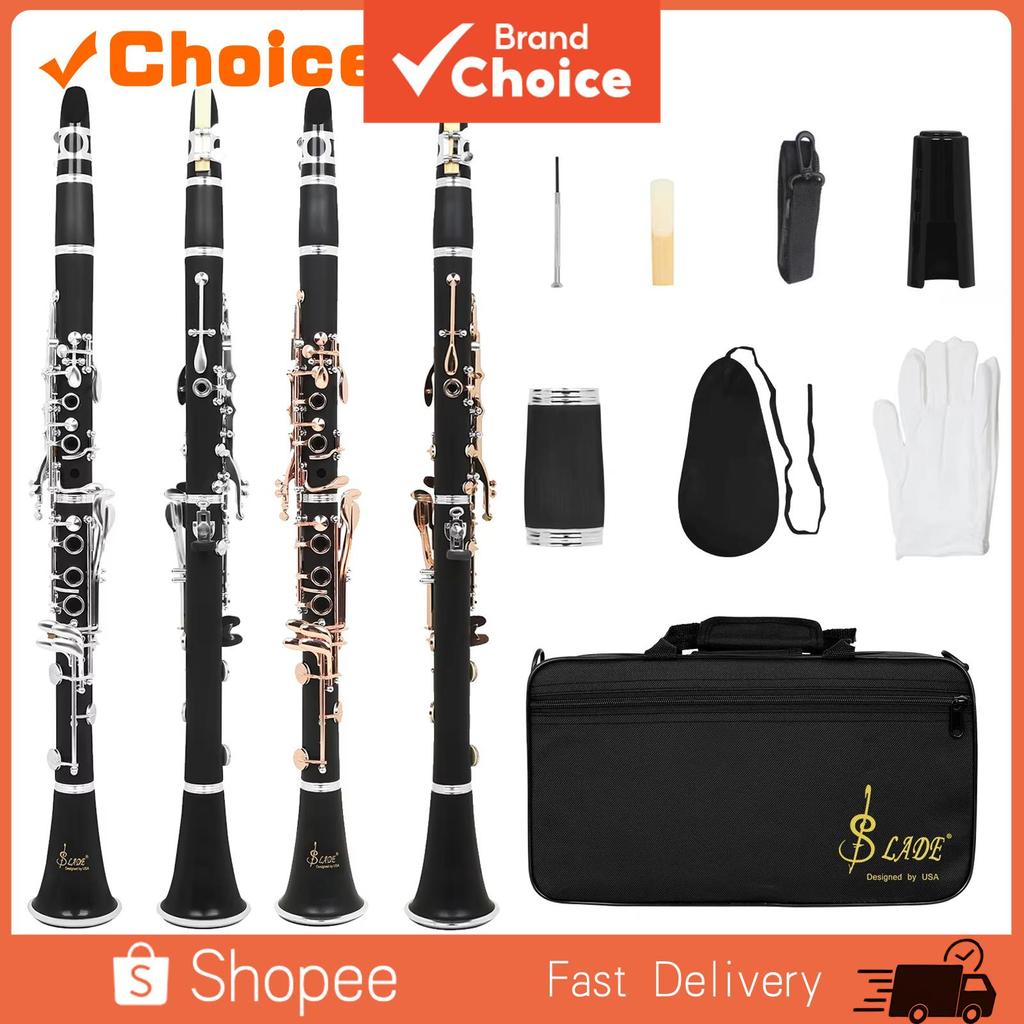 SLADE Bb Clarinete 17 Teclas ABS Corpo Prata Rosa Ouro Chaves Instrumento De Sopro Profissional Com Caso Para Prática De