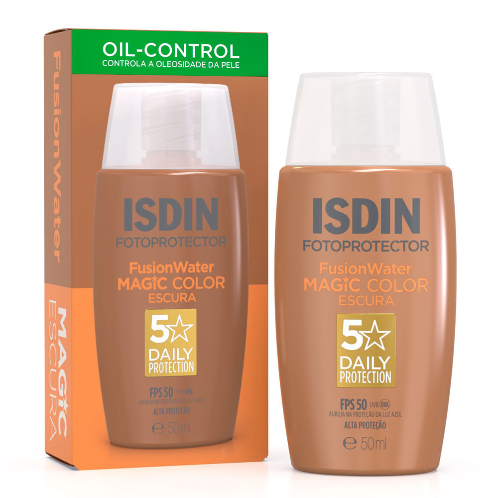 Protetor Solar Facial ISDIN Fusion Water Magic Color FPS 50 Cor Escura 50ml