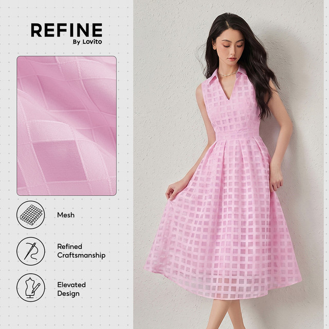 (Refine by Lovito)Vestido Social Tule Fluido Jacquard Dupla Camada Rosa Claro Feminino DRR42P1D007