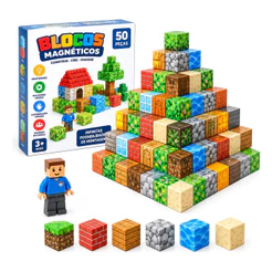 Kit 50 Blocos Magnéticos Construção Educativo Brinquedo