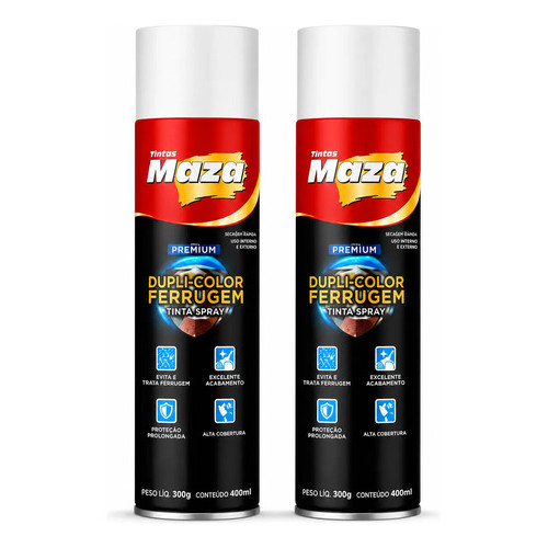 Kit 2 Tintas Spray Para Ferrugem Branco Maza Anticorrosiva Pintura Metálica Proteção Superfícies Restauração