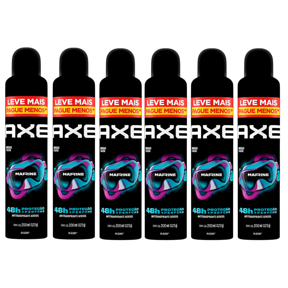 Kit Desodorante Antitranspirante Aerosol Axe Marine 200ml - 6 Unidades