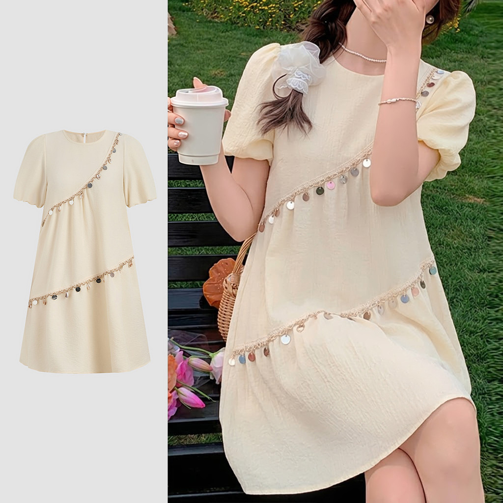 Lovito Vestido Casual com Fita de Contraste Branco Primavera/verão Vestido para Mulheres DRK8P1D521