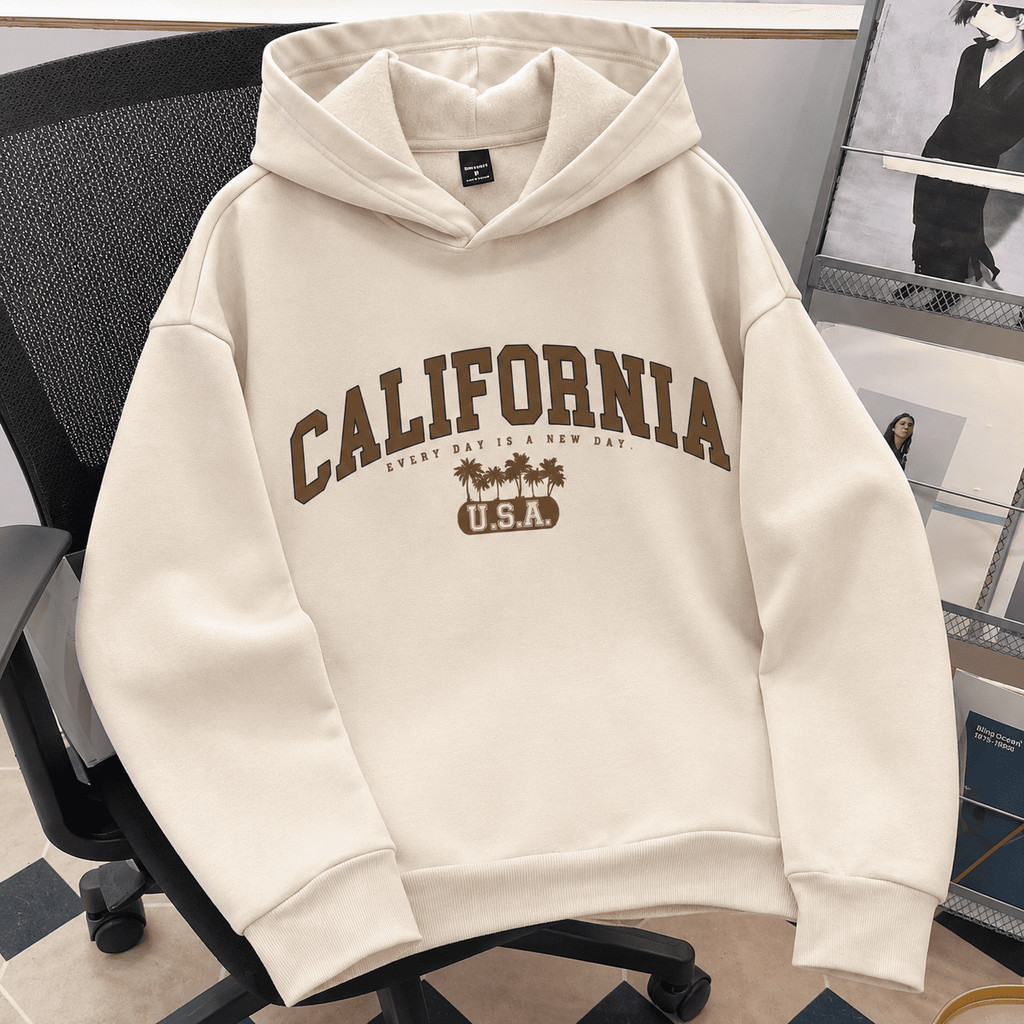 Moletom Feminino Masculino Canguru Capuz California Estampado Unissex Casual Inverno Confortável Streetwear Moda