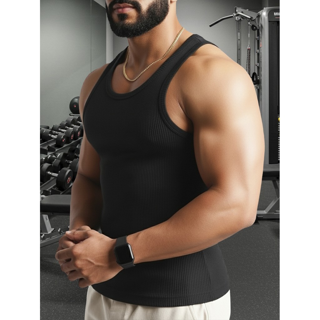 Regata Premium Canelada Masculina Ribana Fitness Academia Modelo Americana Gola Redonda