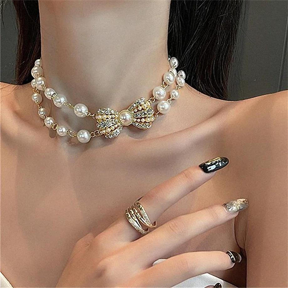 1 Par Lindo Imitação De Pérola Gargantilha Colares Para Mulheres Pérolas Irregulares Corrente Pingente Moda Jóias Colar