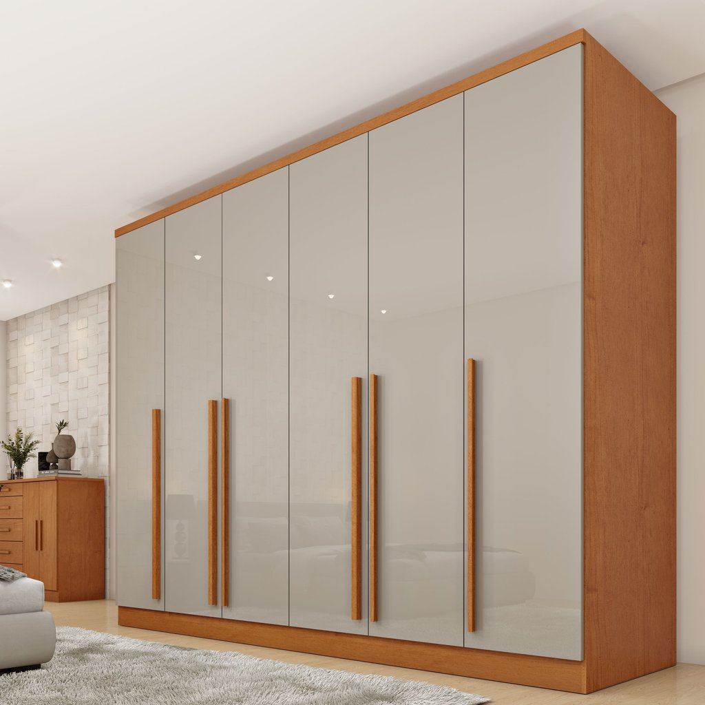 Guarda-Roupa Casal 6 Portas 8 Gavetas e Puxador MDF Yescasa Cinamomo/Off White Portugal Cinamomo/Off White