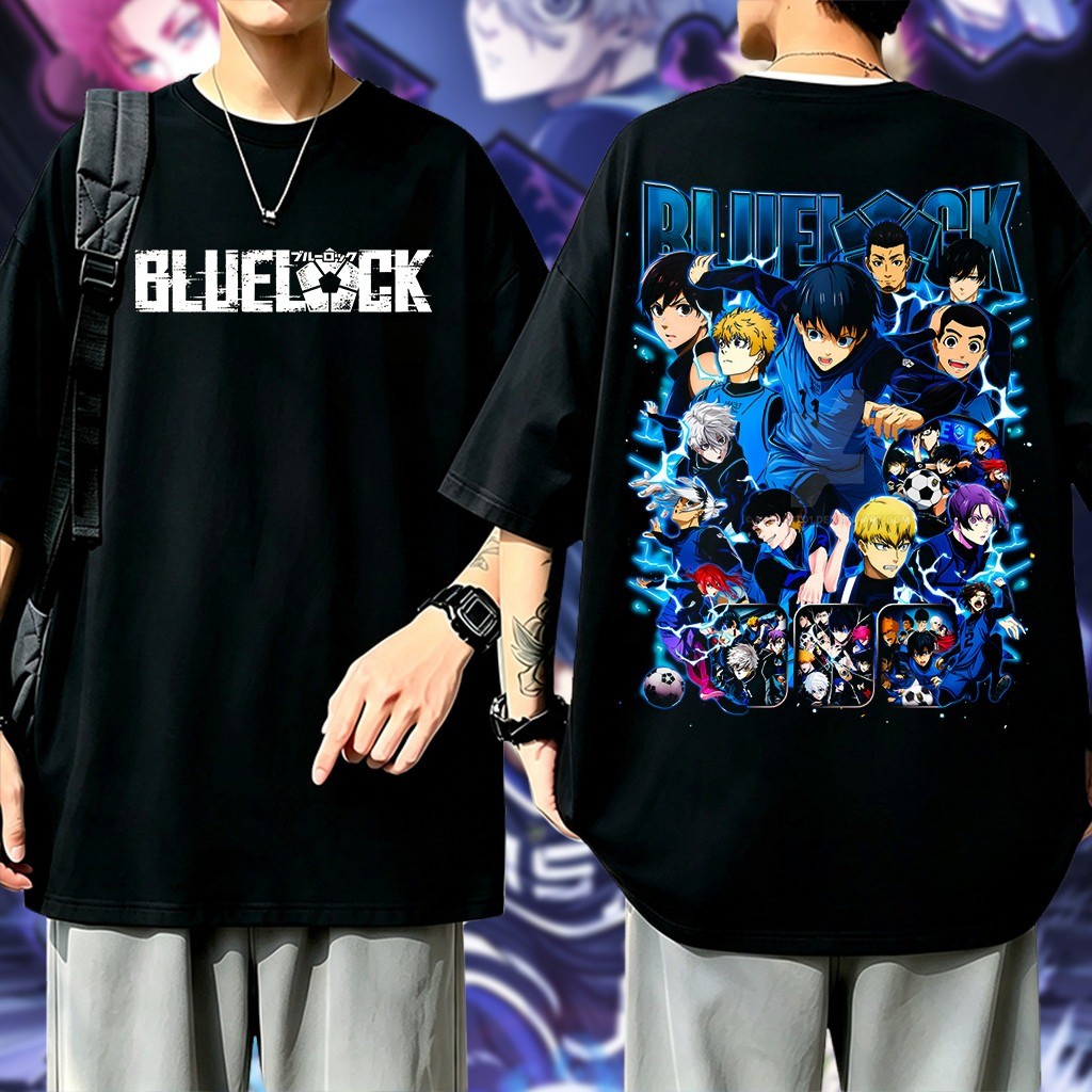 Camiseta Masculina Oversized Blue Lock, Estampa Frente e Verso Anime Futebol, Confortável Streetwear