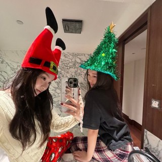 Festa de namorada ~ atmosfera de natal usar chapéu de papai noel adereços fotográficos vestir casal Headwear na moda