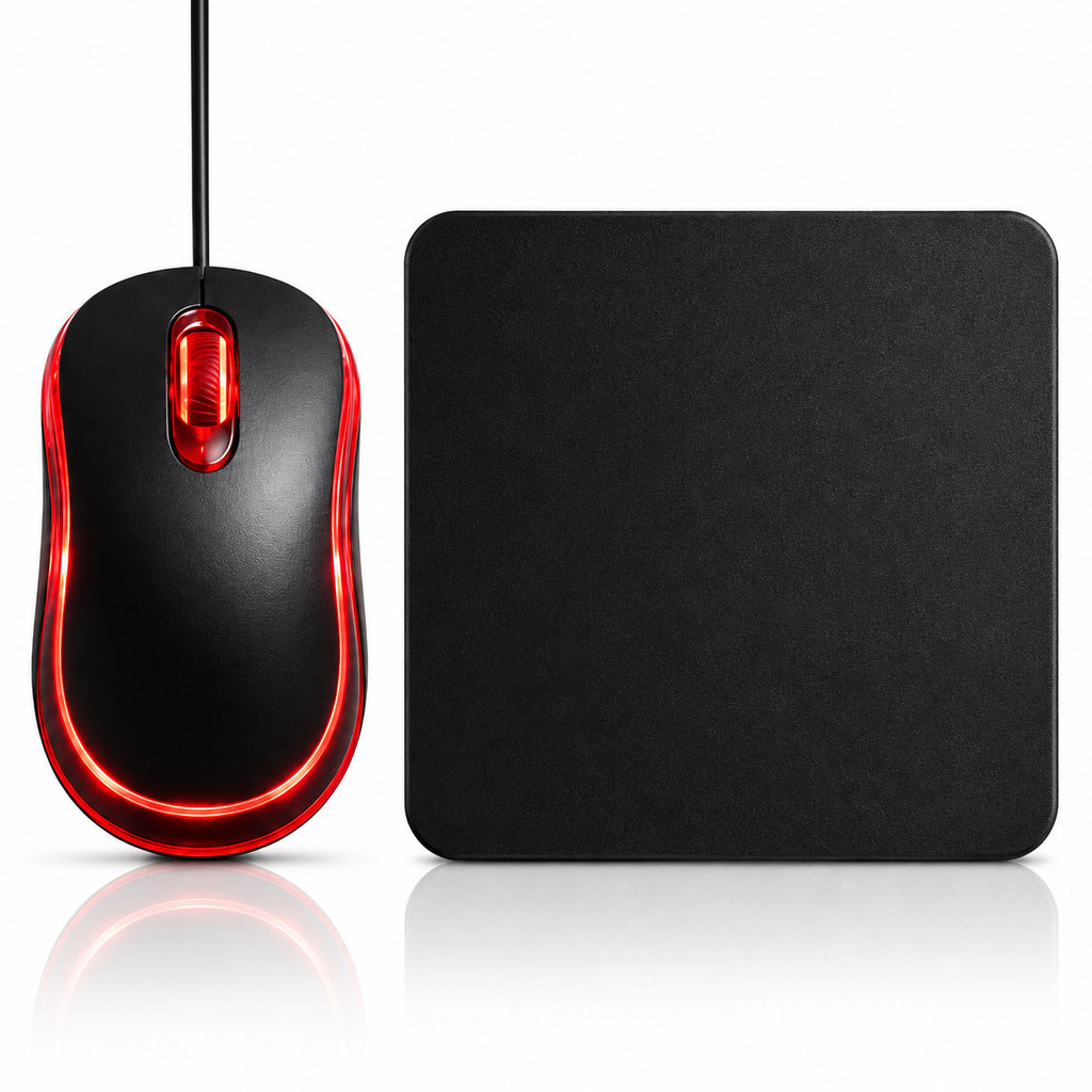 Kit Mouse USB com Fio Exbom Óptico LED + Mouse Pad Antiderrapante para PC Notebook 17x21cm