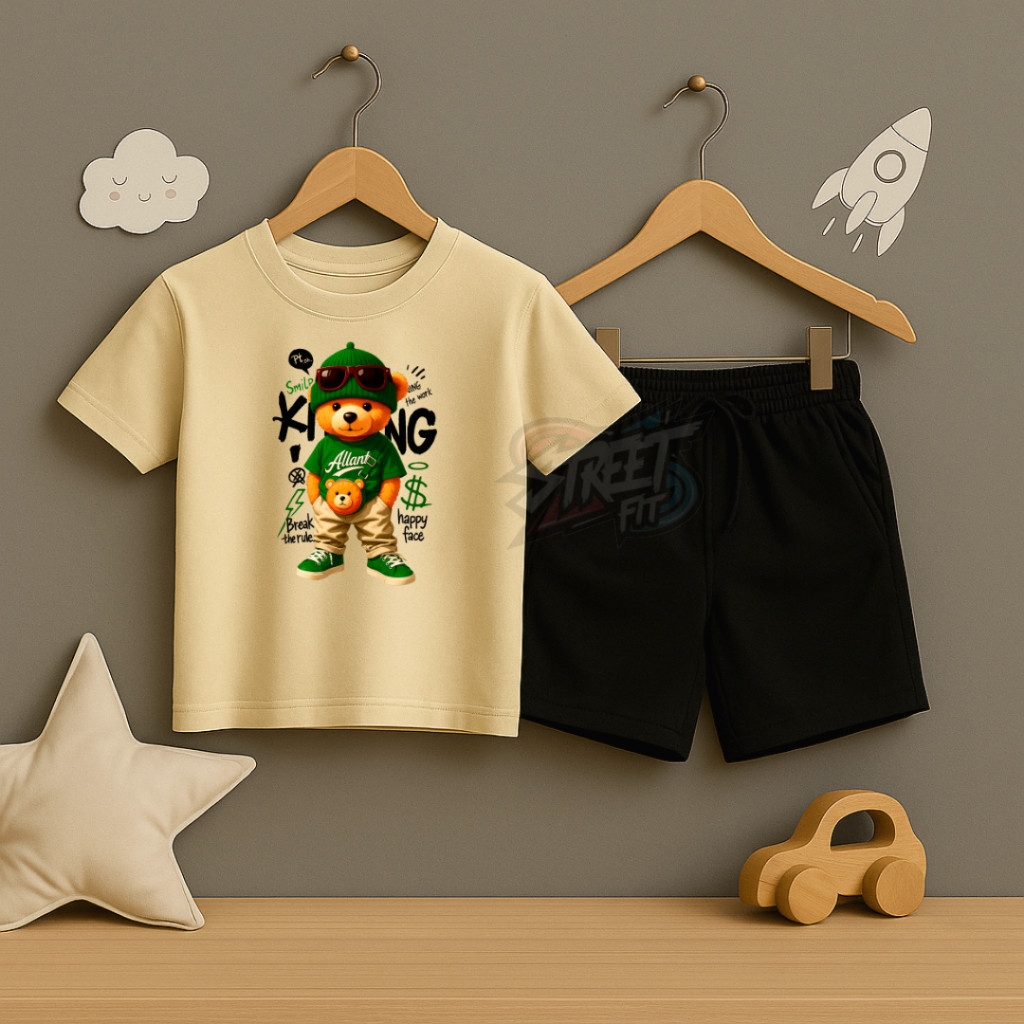 kit infantil camiseta 100% algodao + short moletinho estampa Urso king lançamento