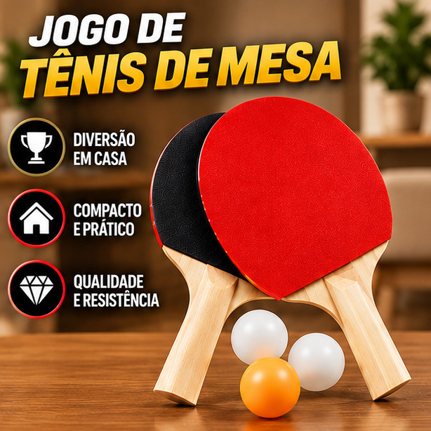 KIT Raquete Ping Pong com 3 Bolinhas Tênis de Mesa Lazer Diversão Esporte