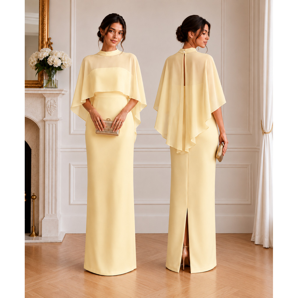 Vestido Longo Feminino Festa Tubinho Com Capa Elegante Luxo