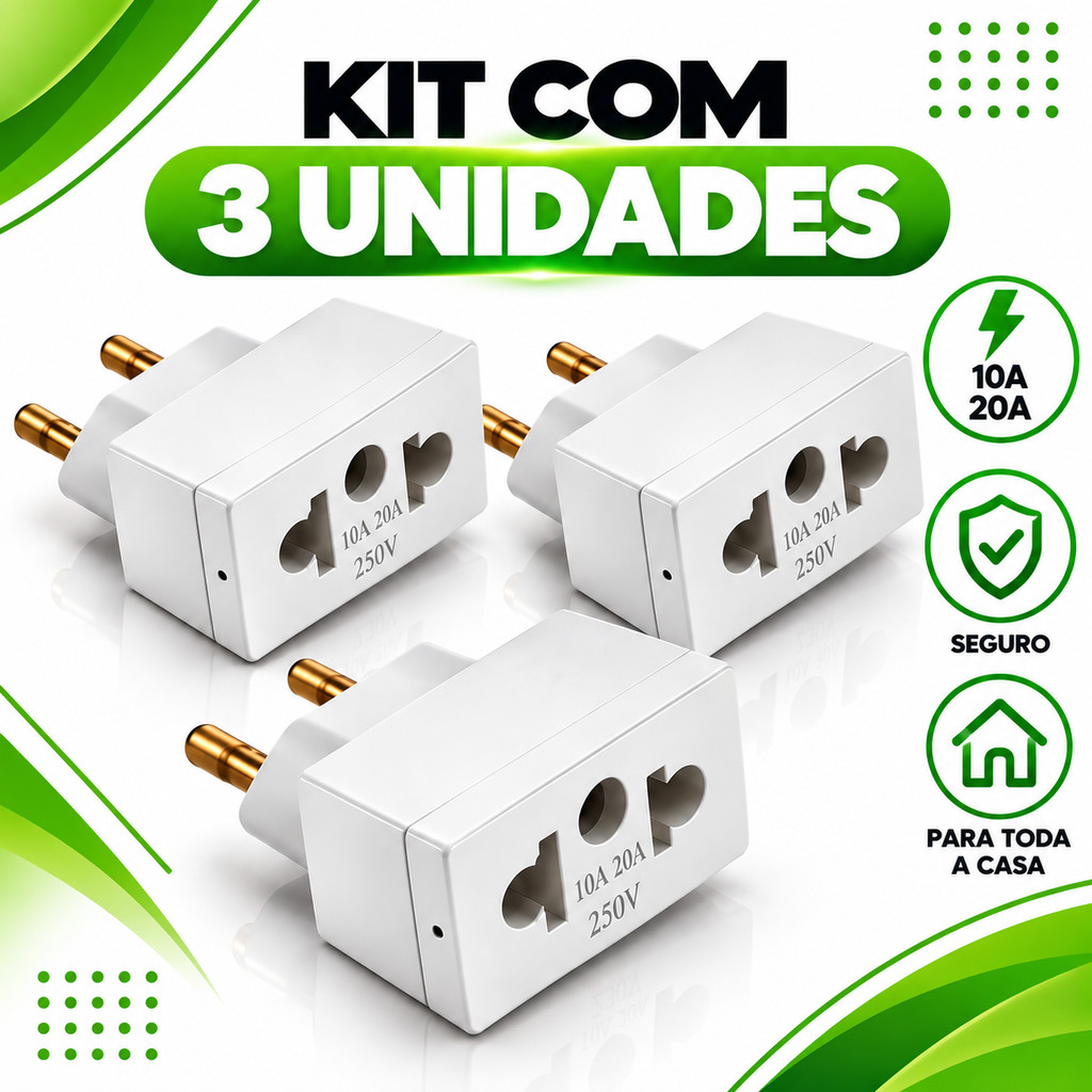Imagem Kit 3 Adaptadores de Tomada Universal 10A - Branco