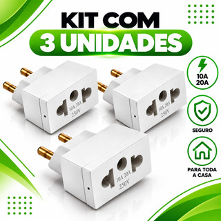 Kit 3 Adaptadores de Tomada Universal 10A - Branco