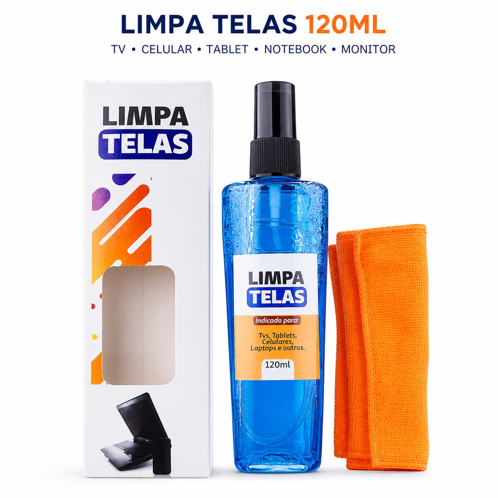 Kit Limpa Tela Celular óculos LCD e LED automóvel 120ml com Flanela | Limpeza e Brilho