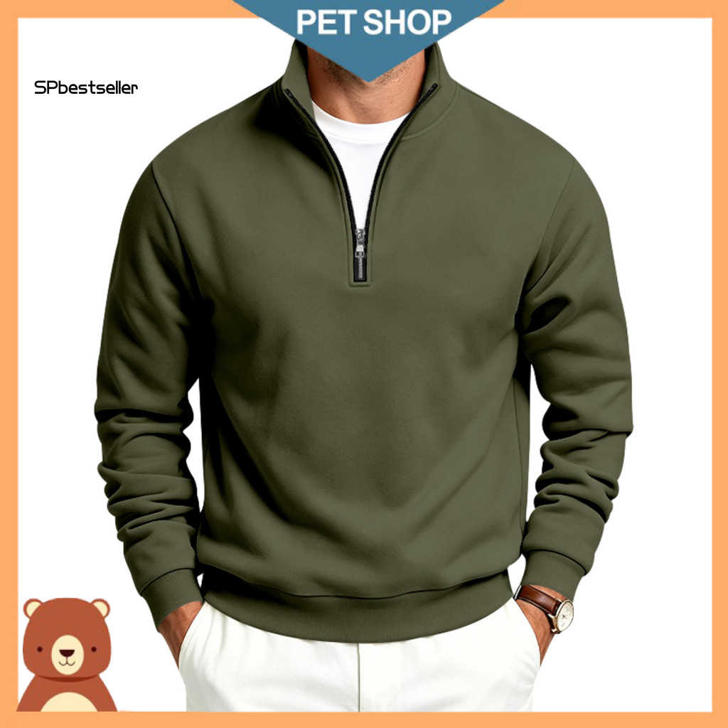 Stand Collar Activewear Athletic Long Sleeve Top Men's Quarter Zip Sweatshirt Fleece Pullover Ribbed Cuffs Hem Casual fo