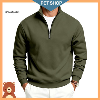 Stand Collar Activewear Athletic Long Sleeve Top Men's Quarter Zip Sweatshirt Fleece Pullover Ribbed Cuffs Hem Casual fo