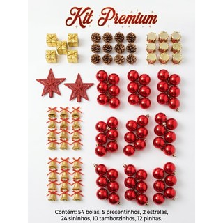 Kit Enfeite de Natal para Árvore Completo Decorada - Bolas Vermelhas, Ponteira Estrela, Laços e Sinos