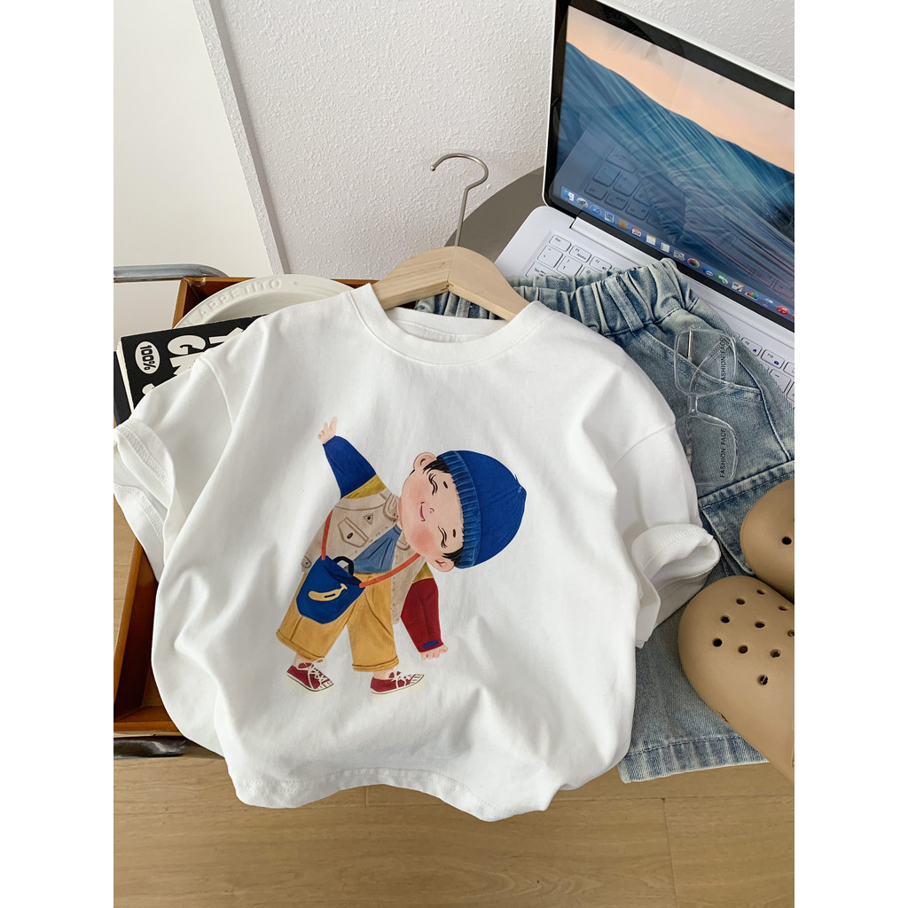 Meninos meninas dos desenhos animados camiseta de manga curta 2026 verão crianças puro algodão solto meia manga camiseta