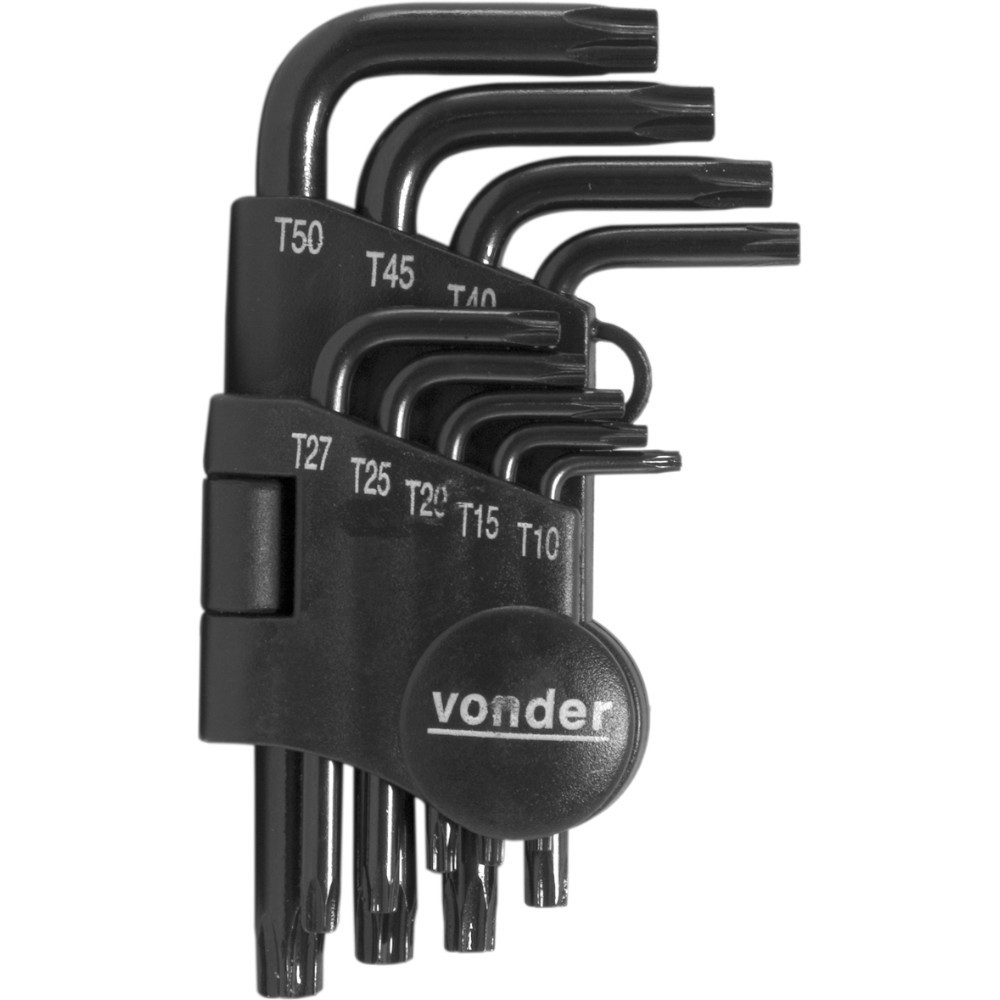 Jogo de chave hexalobular t-10 a t-50 aço cromo vanádio com 9 peças - Vonder