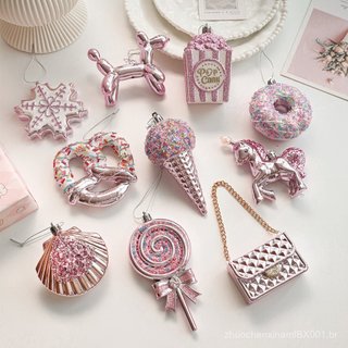 Enfeite de Natal em plástico rosa, adesivo, com desenhos de personagens de desenho animado, árvore de Natal tridimension