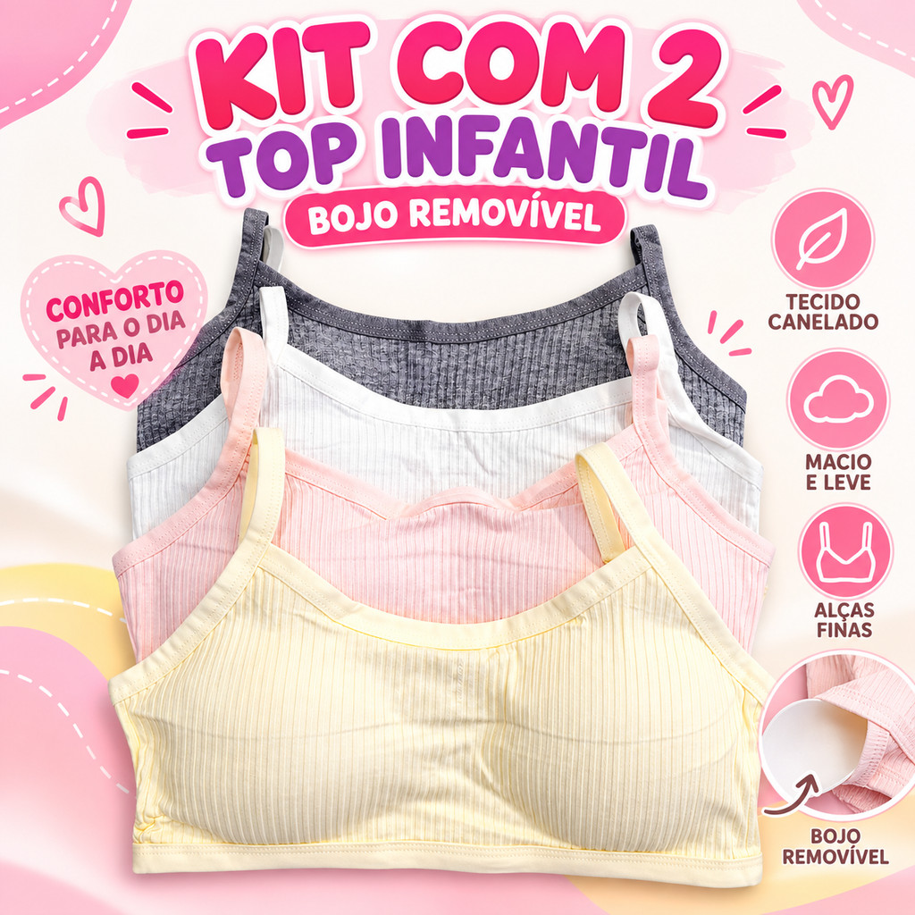 Kit com 2 Sutiã Top Infantil Bojo removivel Algodão kids