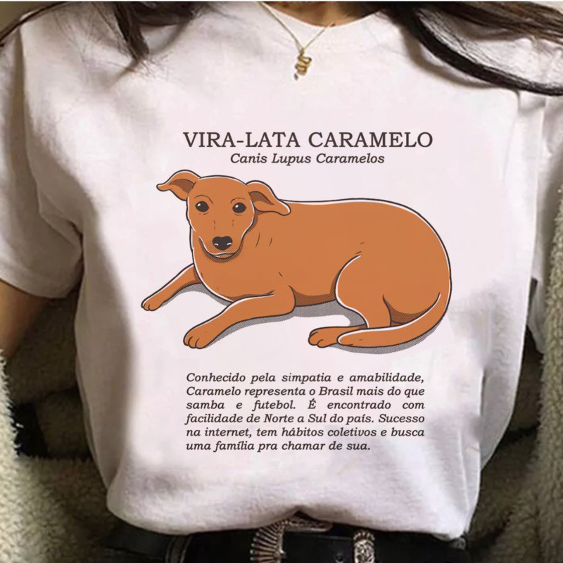 Camiseta Estampada - Cachorro Vira-Lata Caramelo - Streetwear Unissex Casual Confortável - 100% Algodão Envio Rápido