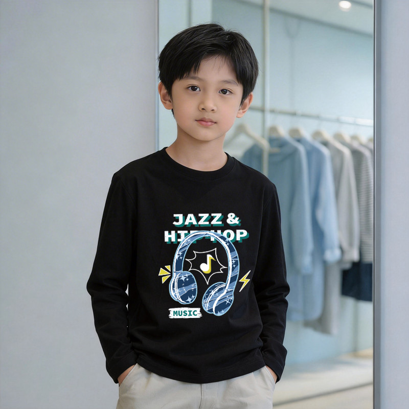 Meninos de manga comprida camiseta branco puro algodão primavera outono crianças meninos médio grande crianças preto cam