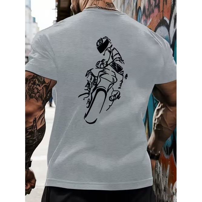 Camiseta Masculina Manga Curta Estampada Desenho Moto Confortável Moderna Estilosa Premium para Uso Casual Tendência