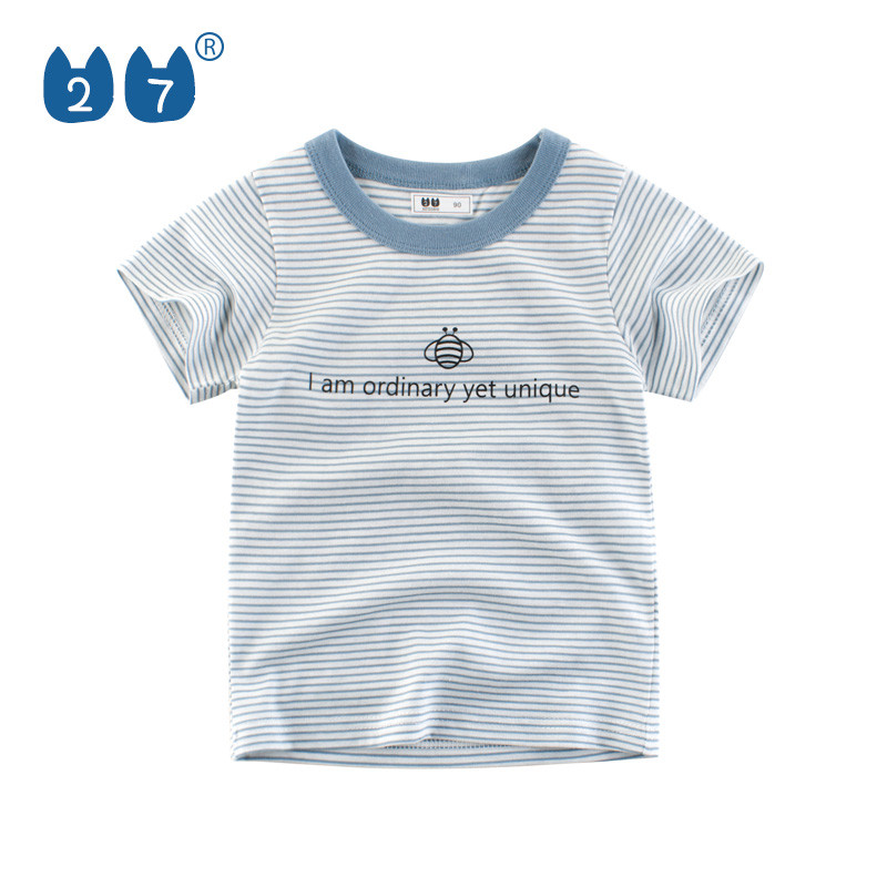 Verão crianças camiseta 2025 verão novo estilo crianças listrado camisa de fundo versão coreana puro algodão meia manga 