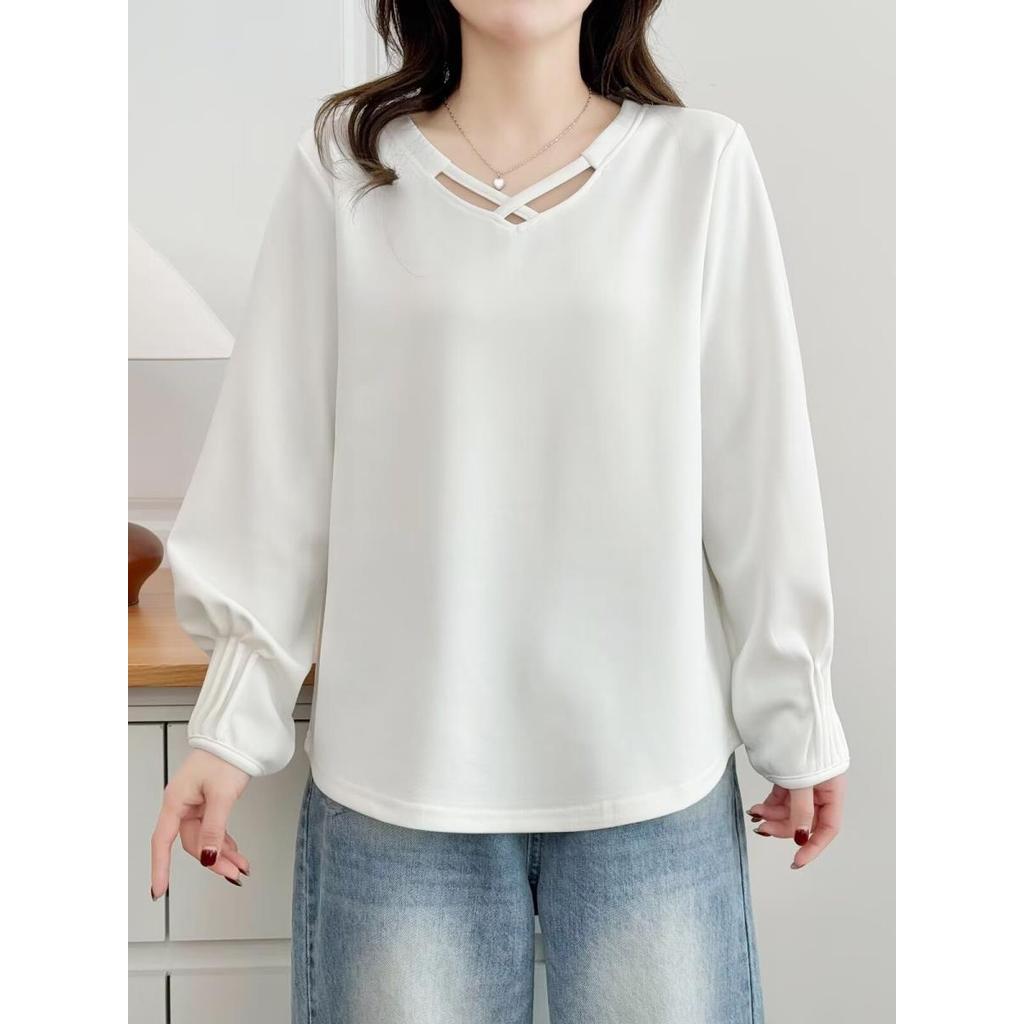 Tamanho grande gordura mm roupas de primavera 2026 novo estilo capa solta barriga mais magro olhar camiseta feminina man