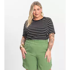 Blusa Feminina Plus Size Gola Redonda Secret Glam Preto
