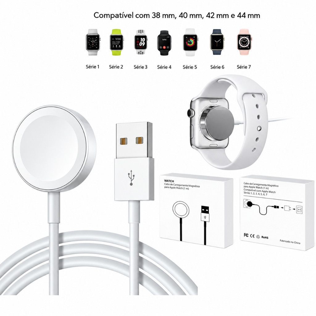 Carregador Relógio Magnético Indução USB Apple Watch Original Series 3 4 5 6 M1666