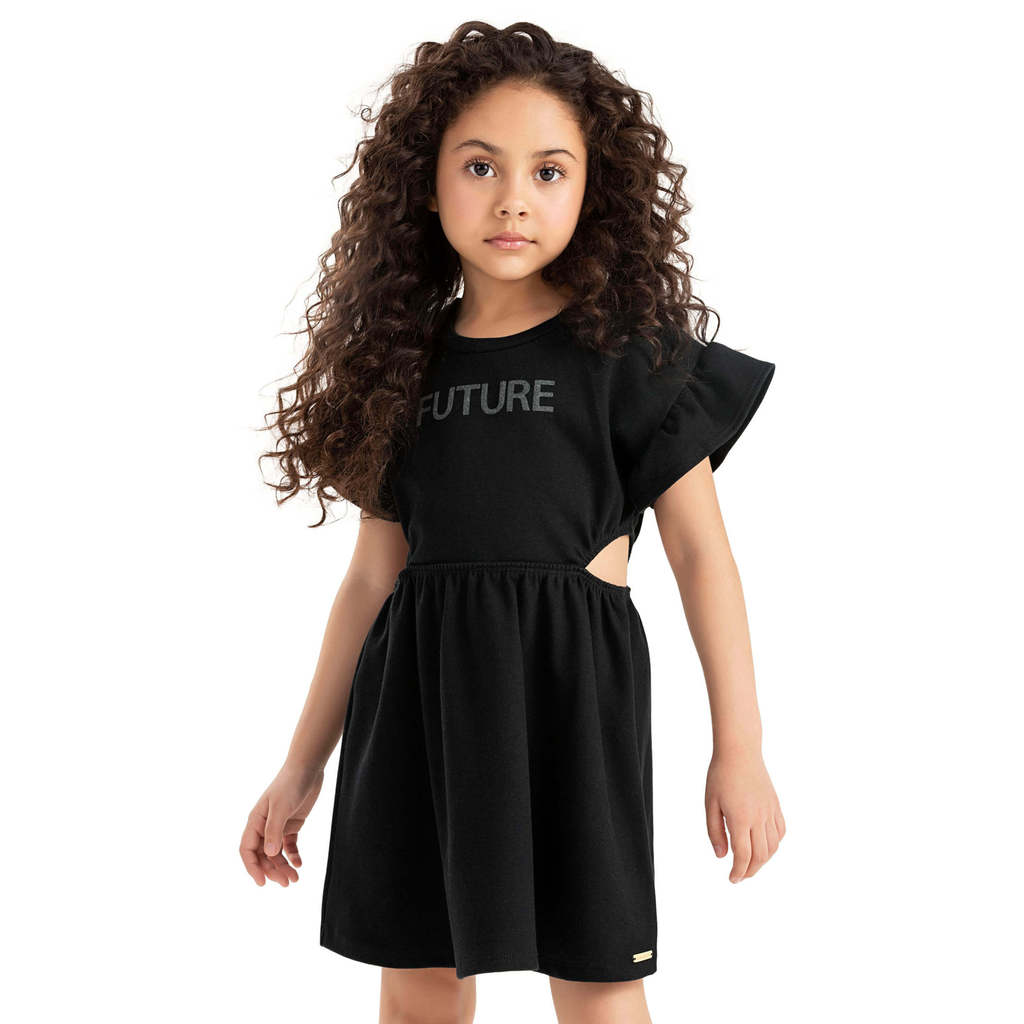 Vestido Infantil Menina Recorte Lateral Colorittá Preto