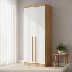 Guarda-Roupa Modulado 2 Portas com Prateleiras e Cabideiro Infinity Marrom/Cedro/Branco Cedro/Branco Line