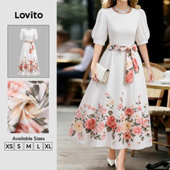 Lovito Vestido Elegante de Amarrar Na Primavera/verão para Mulheres DRK9P2D246